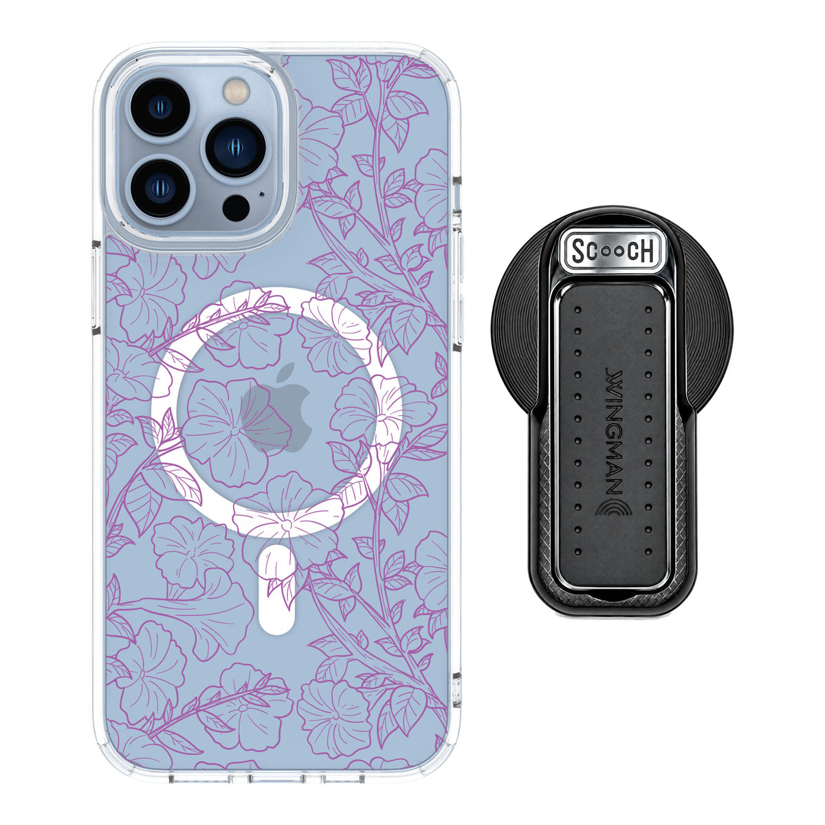 Scooch MagCase Purple Petunias for iPhone 13 Pro Max — MagSafe Wingback Bundle - Black