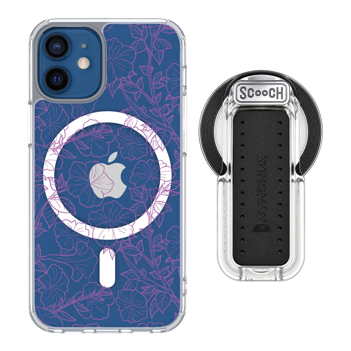 Scooch MagCase Purple Petunias for iPhone 12 mini — MagSafe Wingback Bundle - Clear