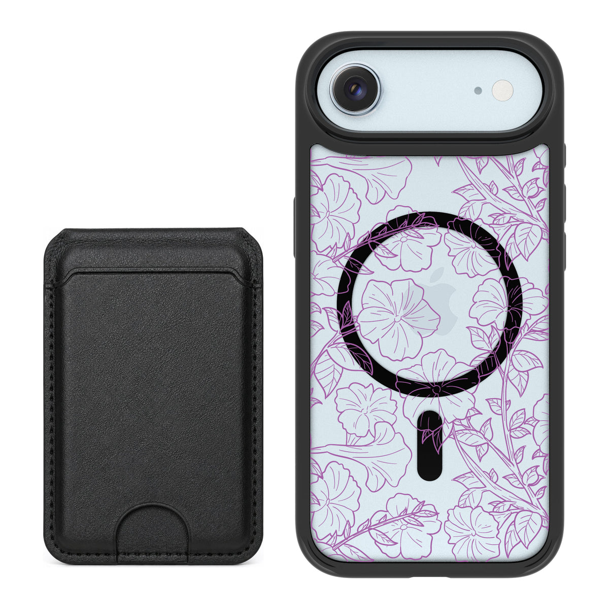 Scooch MagCase Purple Petunias for iPhone Air — Black MagWallet Bundle