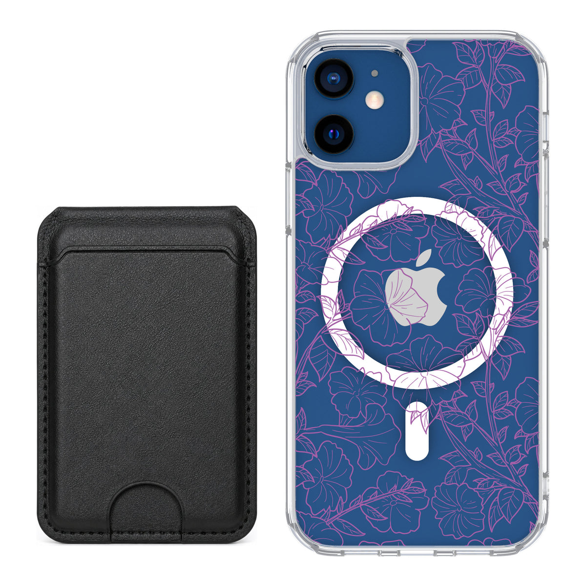 Scooch MagCase Purple Petunias for iPhone 12 — Black MagWallet Bundle