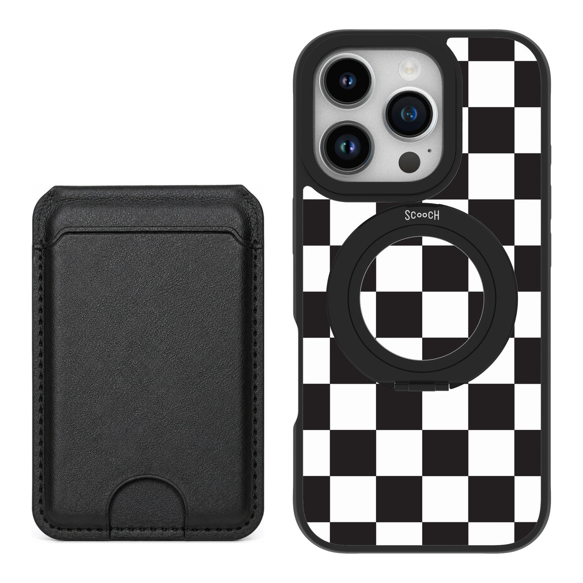Scooch MagCase Checkered for iPhone 16 Pro — Black MagWallet Bundle