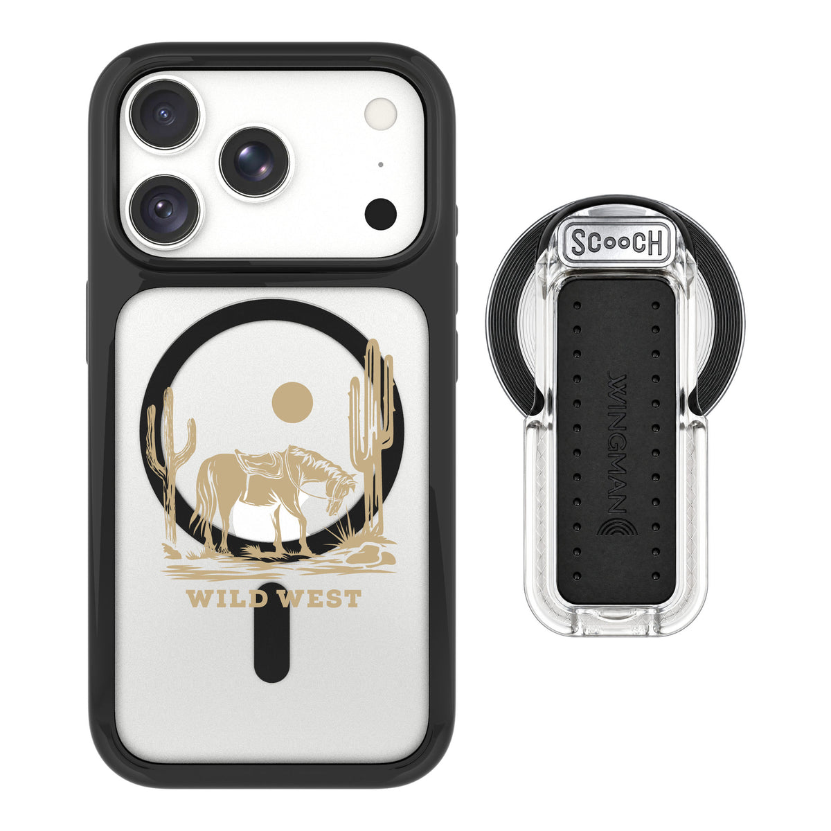 Scooch MagCase Wild West for iPhone 18 Pro — MagSafe Wingback Bundle - Clear