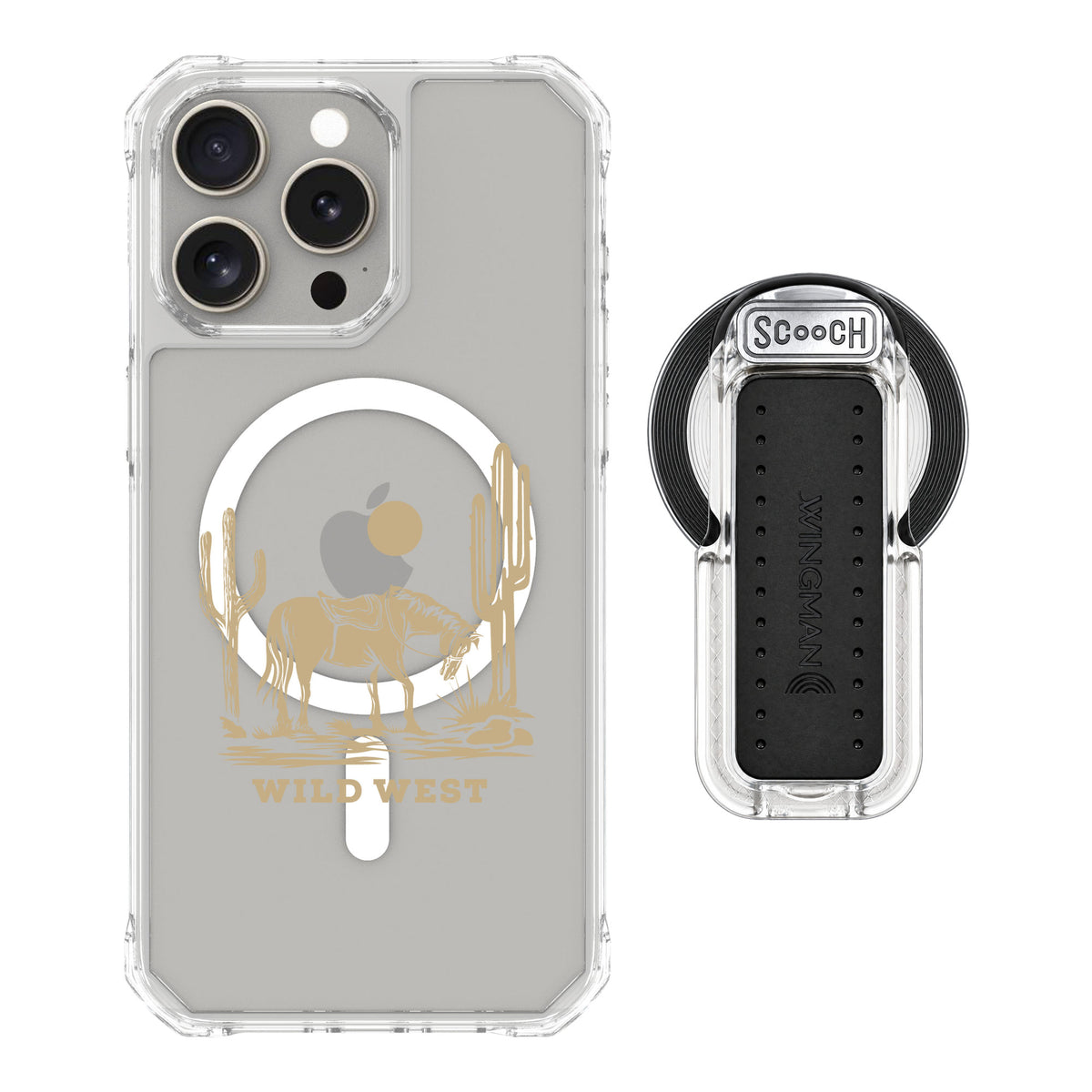 Scooch MagCase Wild West for iPhone 15 Pro Max — MagSafe Wingback Bundle - Clear