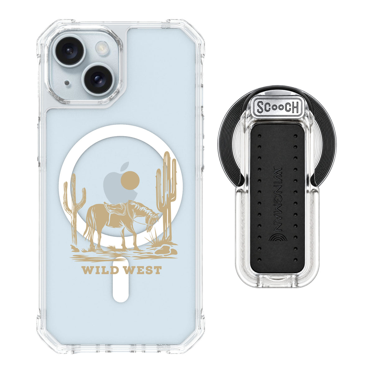 Scooch MagCase Wild West for iPhone 15 — MagSafe Wingback Bundle - Clear