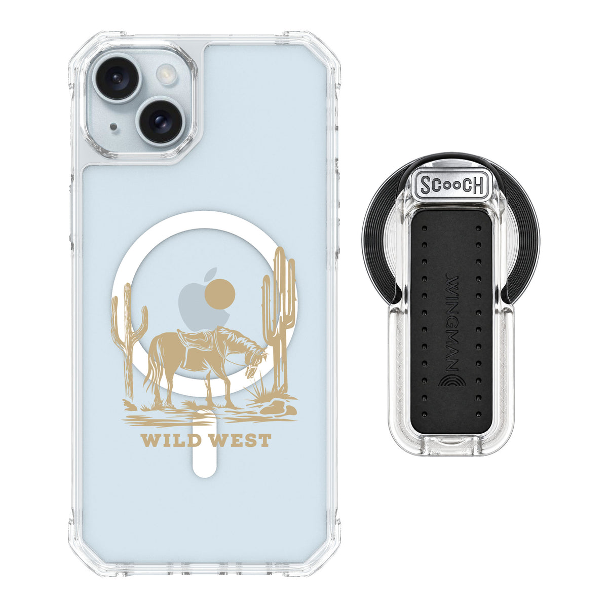 Scooch MagCase Wild West for iPhone 14 Plus — MagSafe Wingback Bundle - Clear