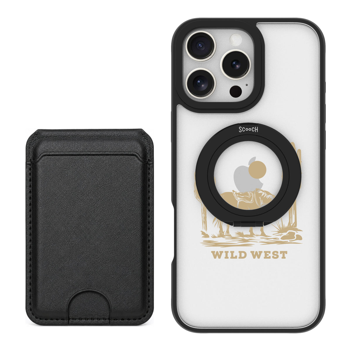 Scooch MagCase Wild West for iPhone 16 Pro Max — Black MagWallet Bundle