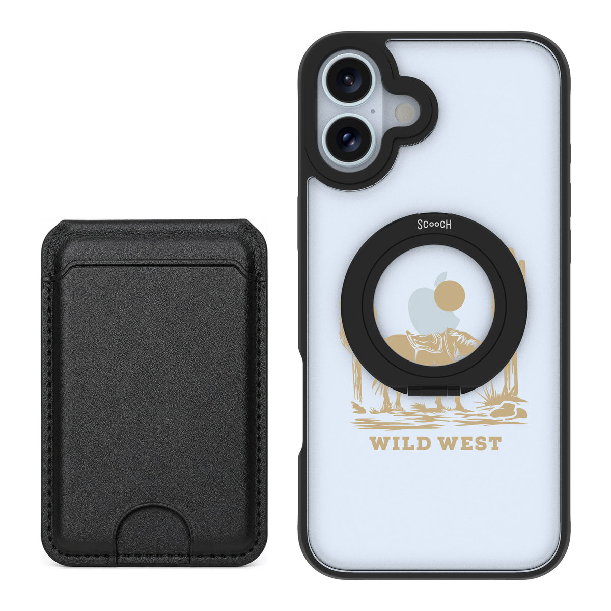 Scooch MagCase Wild West for iPhone 16 Plus — Black MagWallet Bundle