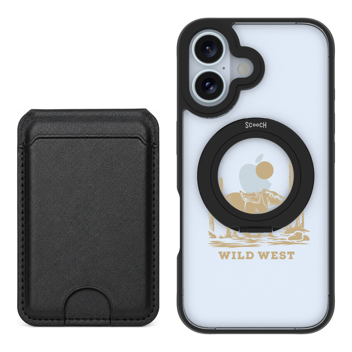 Scooch MagCase Wild West for iPhone 16 — Black MagWallet Bundle