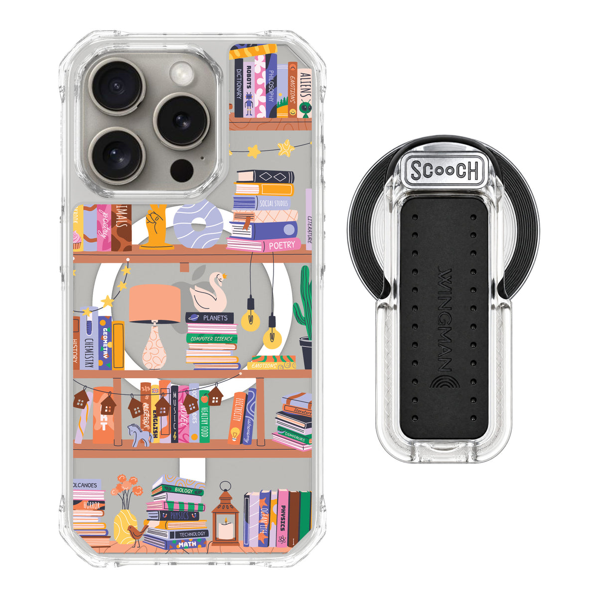 Scooch MagCase Little Library for iPhone 15 Pro — MagSafe Wingback Bundle - Clear