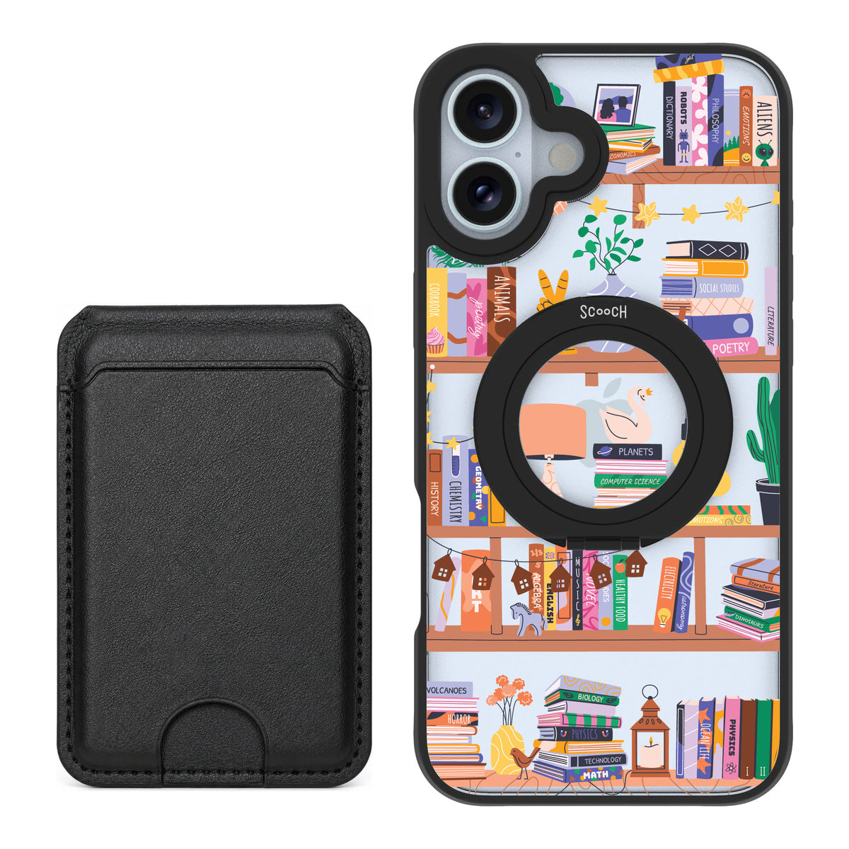 Scooch MagCase Little Library for iPhone 16 Plus — Black MagWallet Bundle