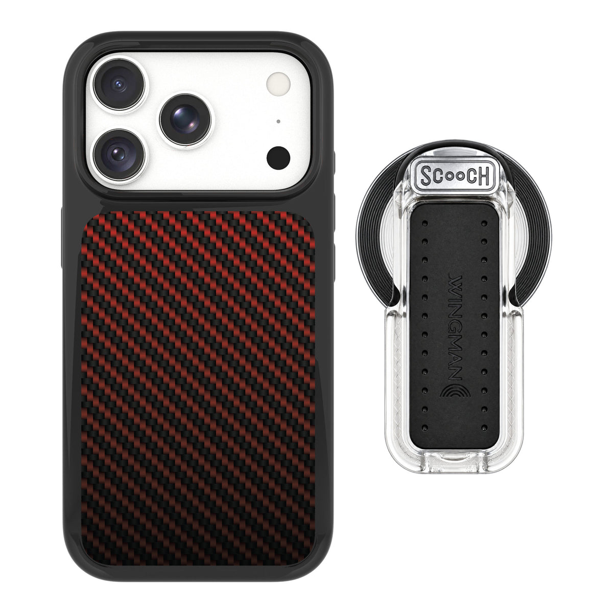Scooch MagCase Red Carbon Fiber for iPhone 18 Pro Max — MagSafe Wingback Bundle - Clear