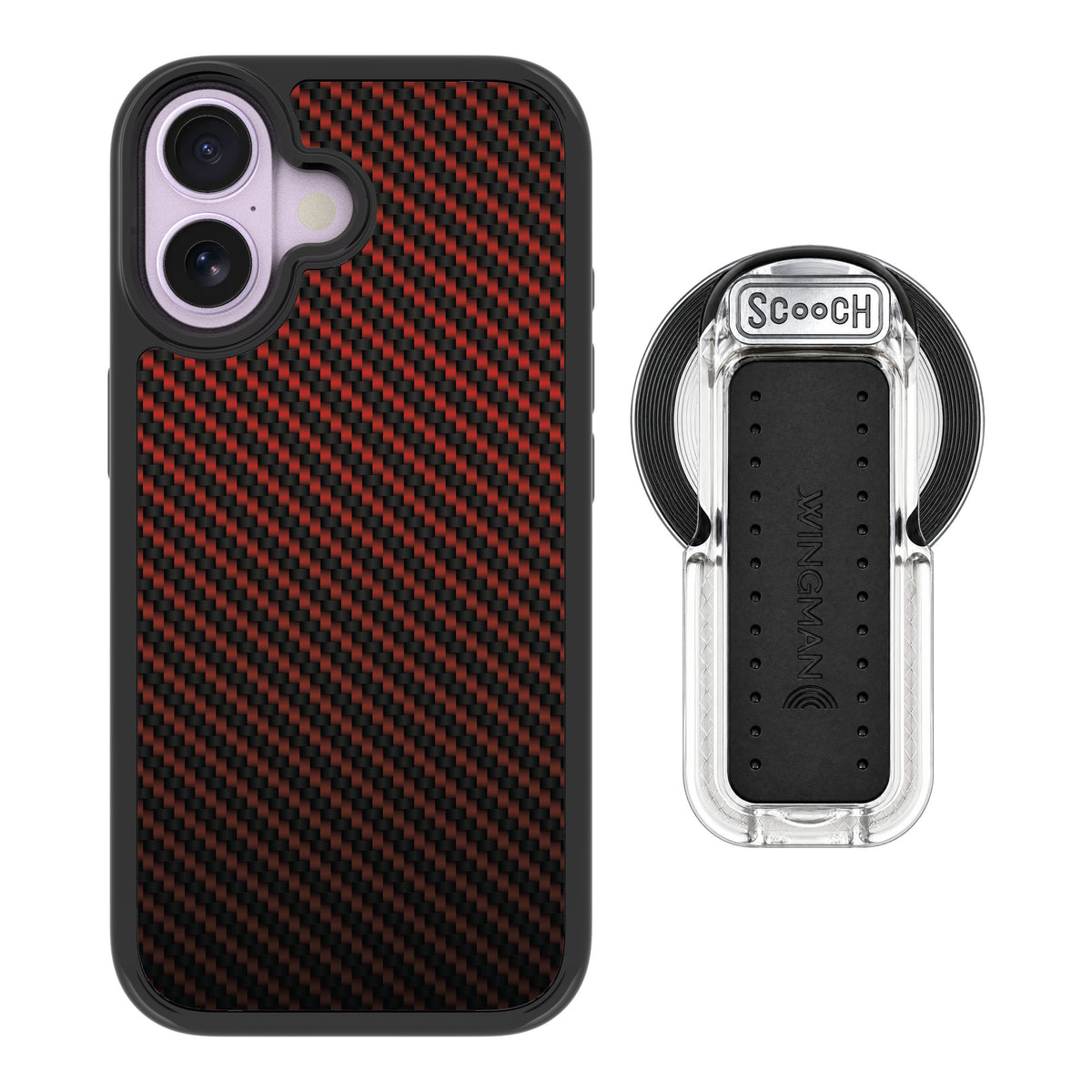 Scooch MagCase Red Carbon Fiber for iPhone 17 — MagSafe Wingback Bundle - Clear