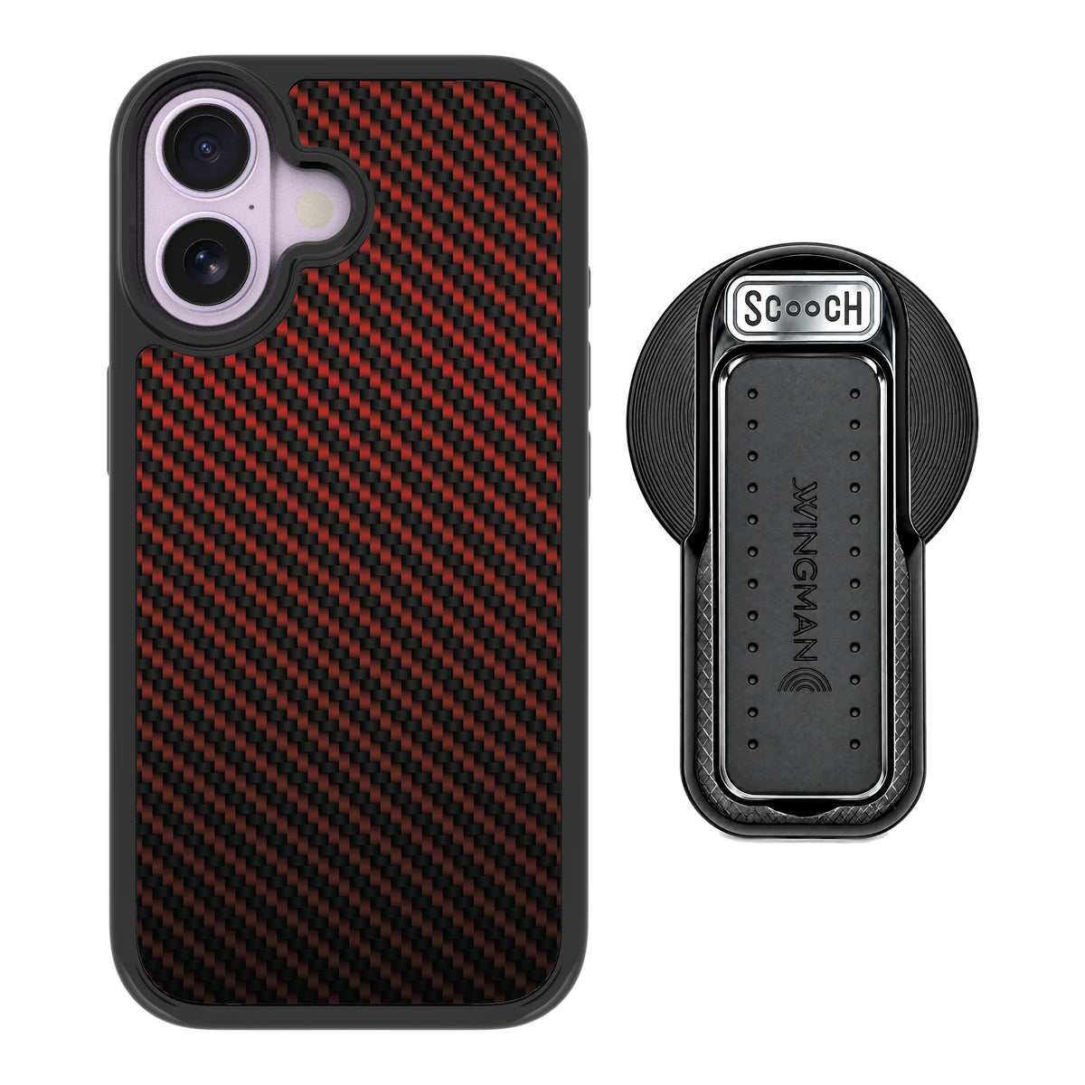 Scooch MagCase Red Carbon Fiber for iPhone 17 — MagSafe Wingback Bundle - Black