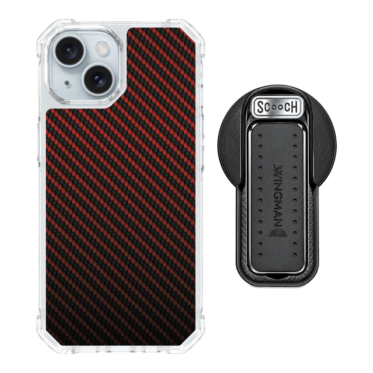Scooch MagCase Red Carbon Fiber for iPhone 15 — MagSafe Wingback Bundle - Black