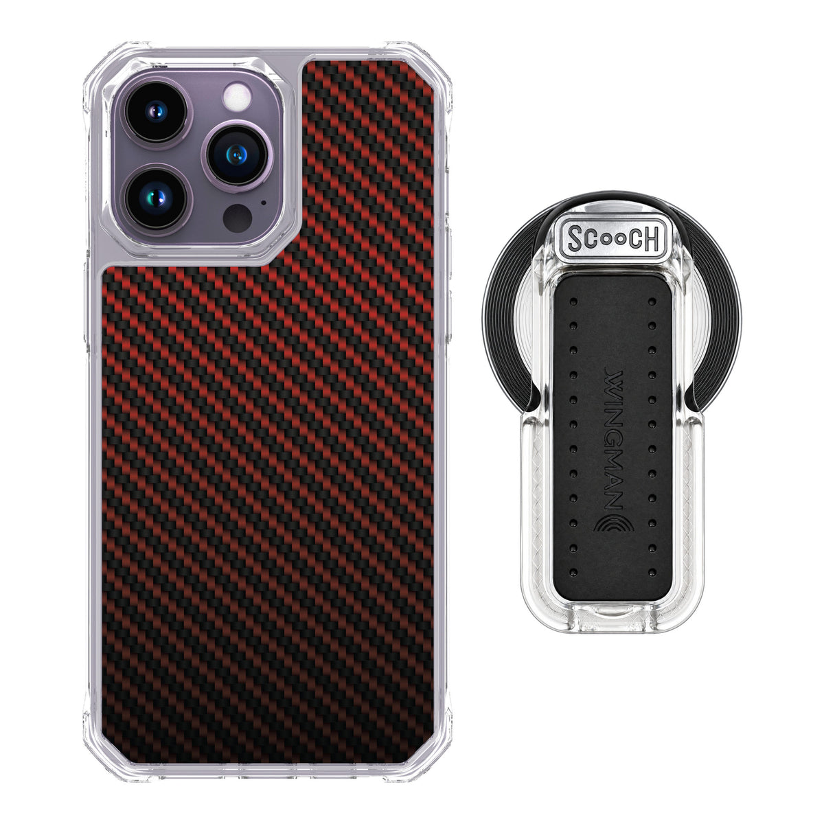 Scooch MagCase Red Carbon Fiber for iPhone 14 Pro Max — MagSafe Wingback Bundle - Clear