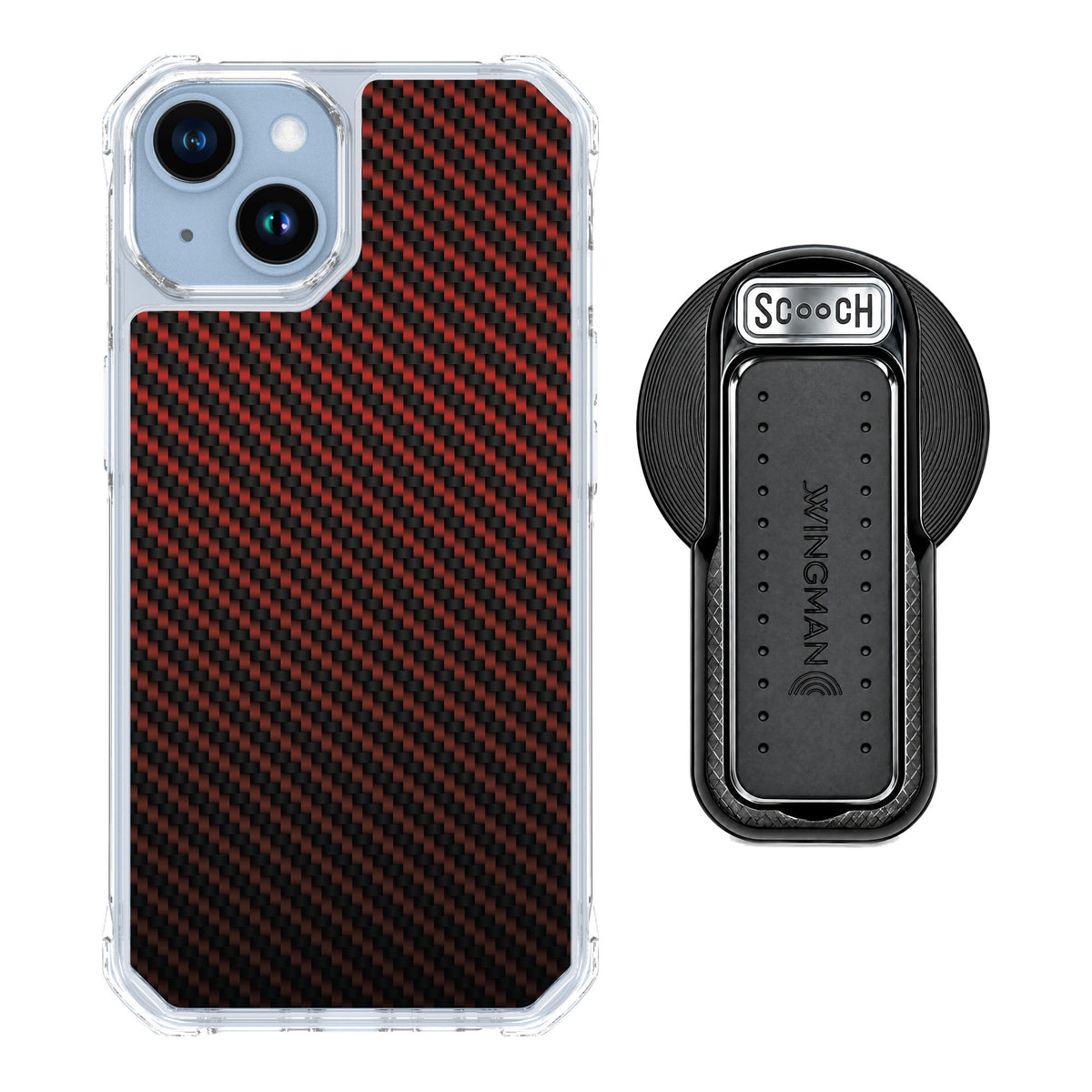 Scooch MagCase Red Carbon Fiber for iPhone 14 — MagSafe Wingback Bundle - Black