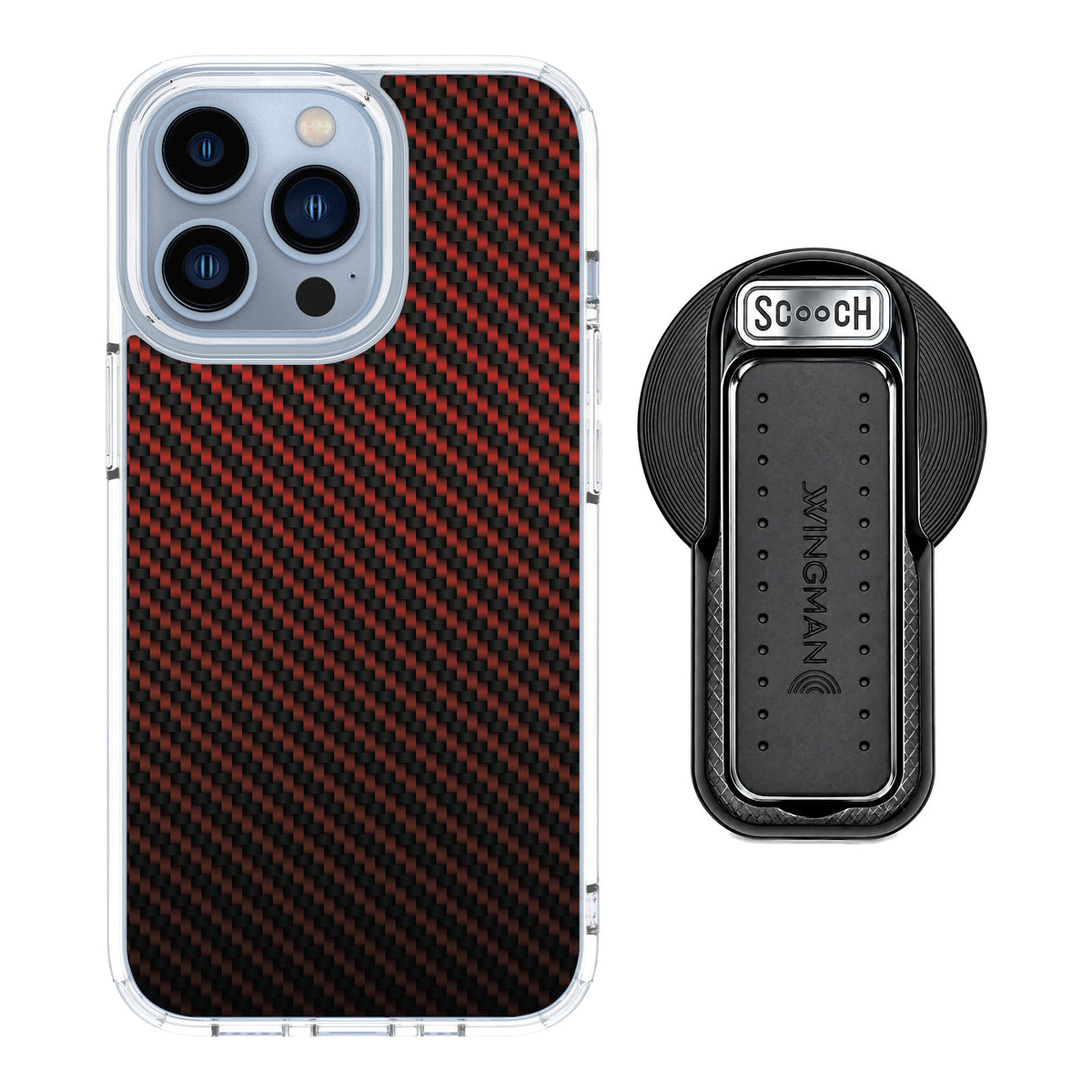 Scooch MagCase Red Carbon Fiber for iPhone 13 Pro — MagSafe Wingback Bundle - Black