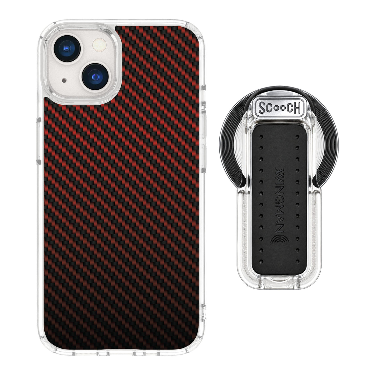 Scooch MagCase Red Carbon Fiber for iPhone 13 — MagSafe Wingback Bundle - Clear