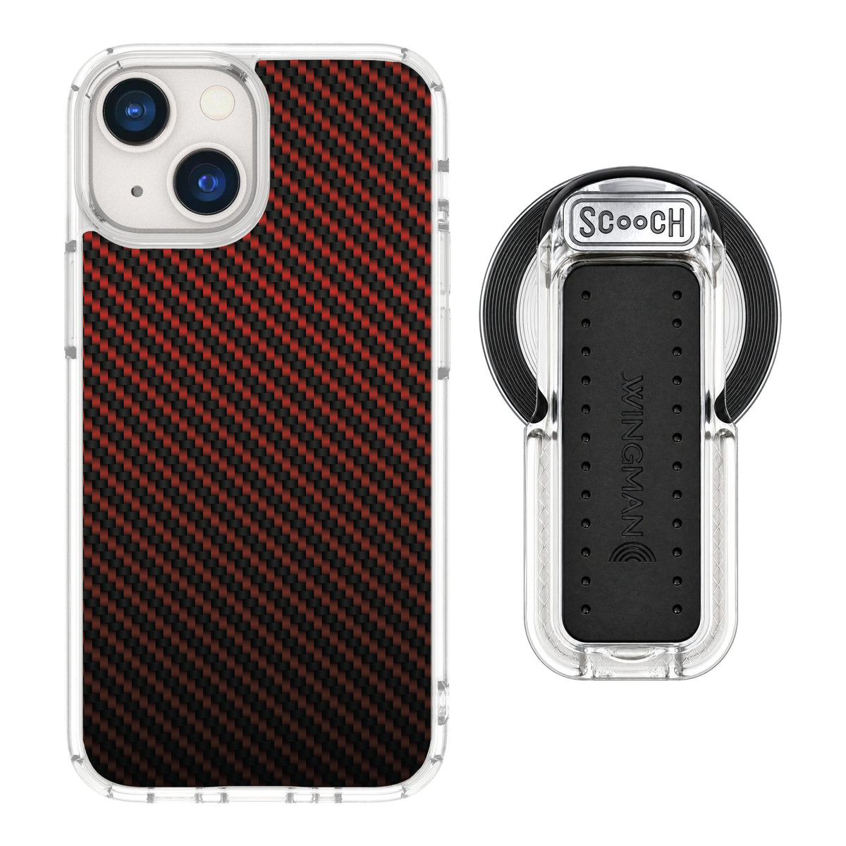 Scooch MagCase Red Carbon Fiber for iPhone 13 mini — MagSafe Wingback Bundle - Clear