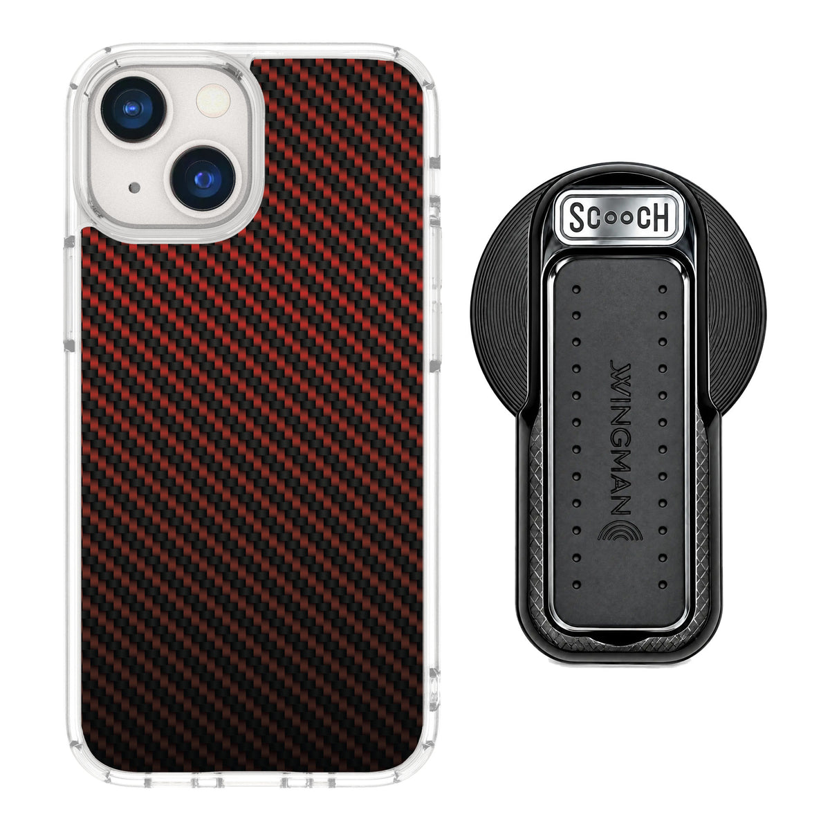 Scooch MagCase Red Carbon Fiber for iPhone 13 mini — MagSafe Wingback Bundle - Black