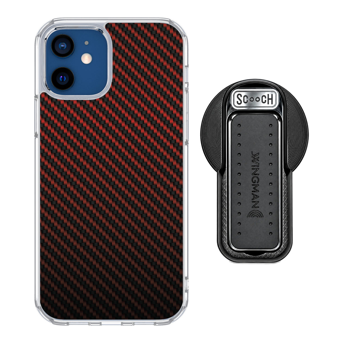 Scooch MagCase Red Carbon Fiber for iPhone 12 — MagSafe Wingback Bundle - Black