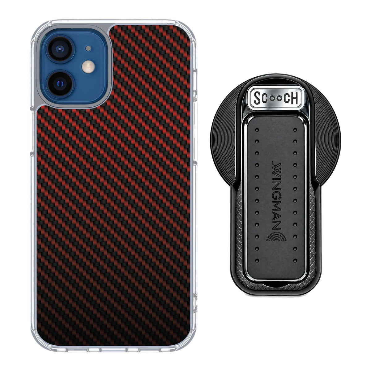 Scooch MagCase Red Carbon Fiber for iPhone 12 mini — MagSafe Wingback Bundle - Black