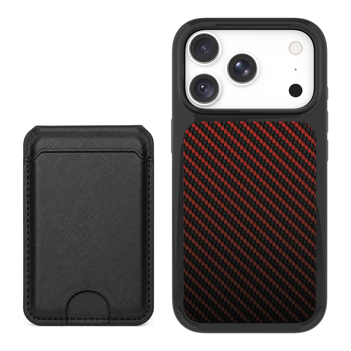 Scooch MagCase Red Carbon Fiber for iPhone 18 Pro — Black MagWallet Bundle
