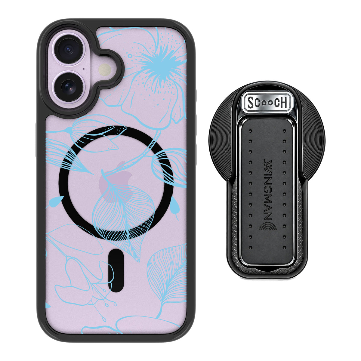 Scooch MagCase Blue Hibiscus for iPhone 17 — MagSafe Wingback Bundle - Black