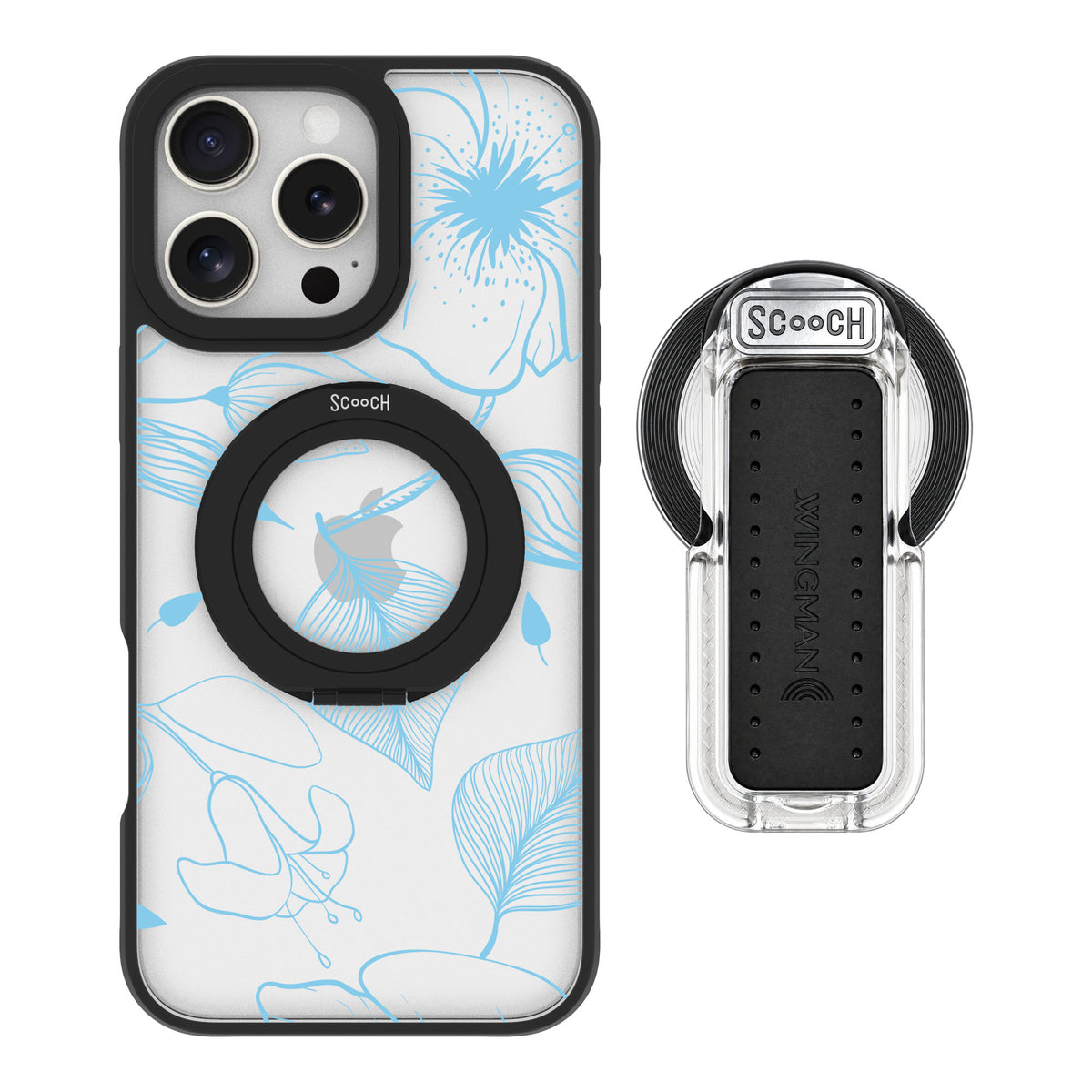 Scooch MagCase Blue Hibiscus for iPhone 16 Pro Max — MagSafe Wingback Bundle - Clear