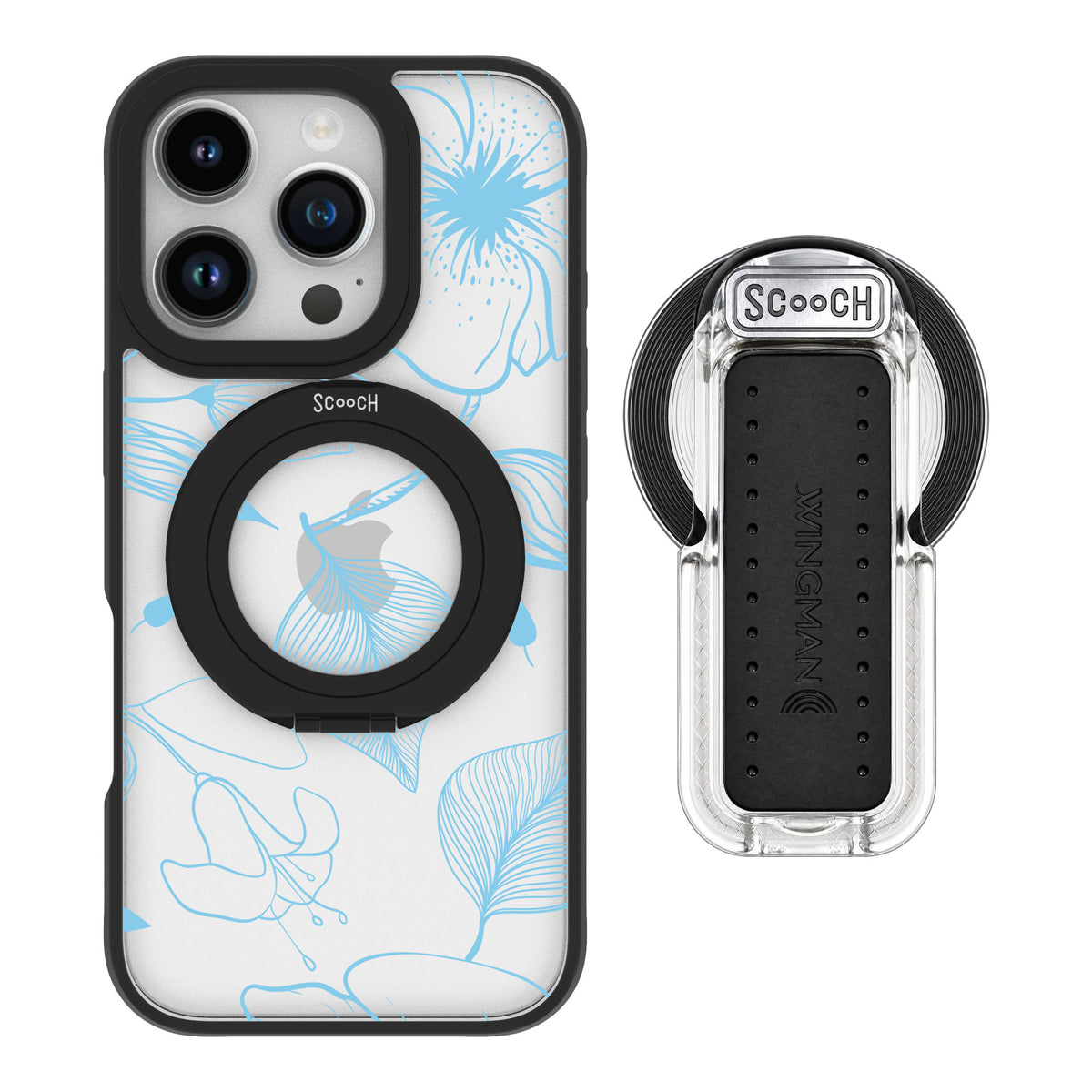 Scooch MagCase Blue Hibiscus for iPhone 16 Pro — MagSafe Wingback Bundle - Clear