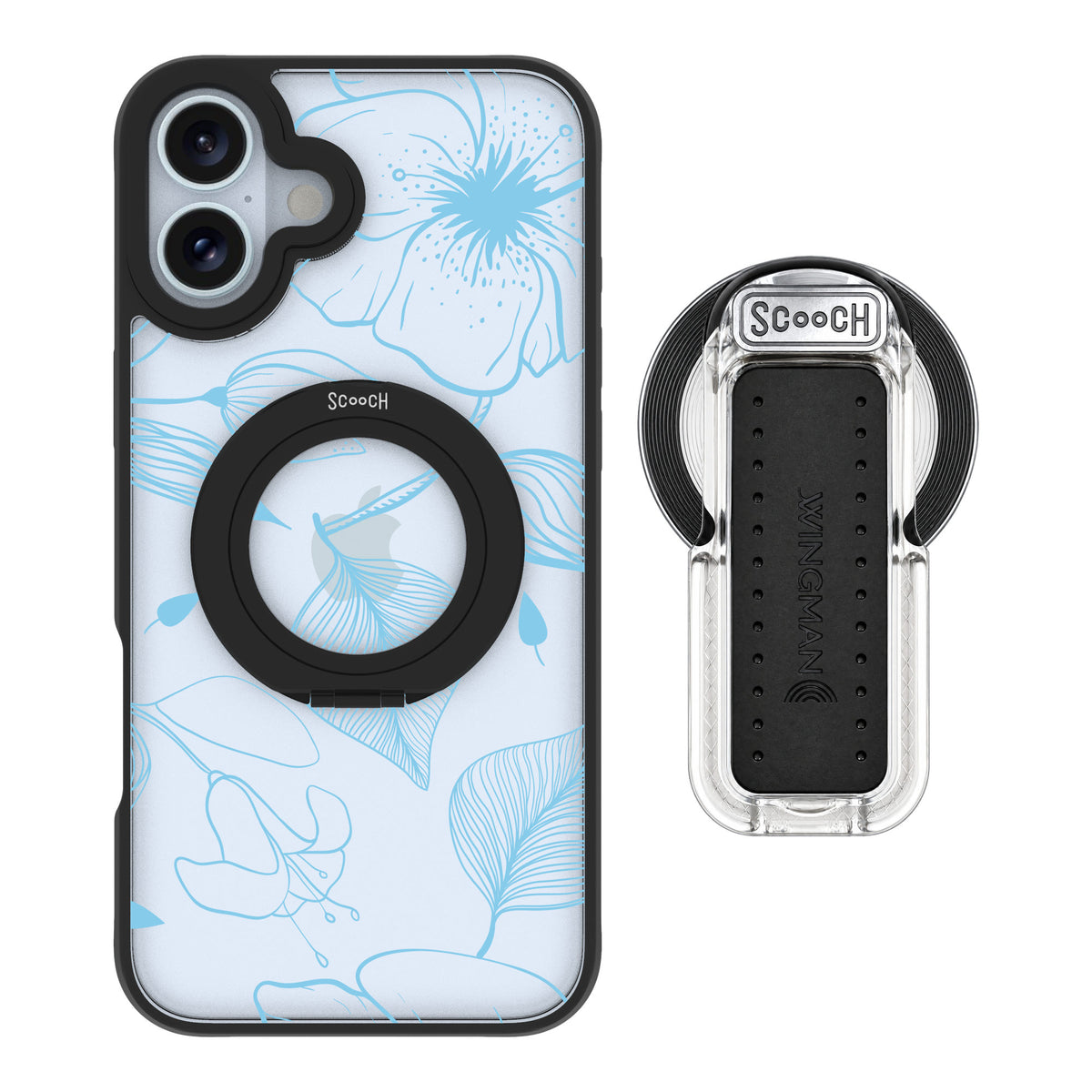 Scooch MagCase Blue Hibiscus for iPhone 16 Plus — MagSafe Wingback Bundle - Clear