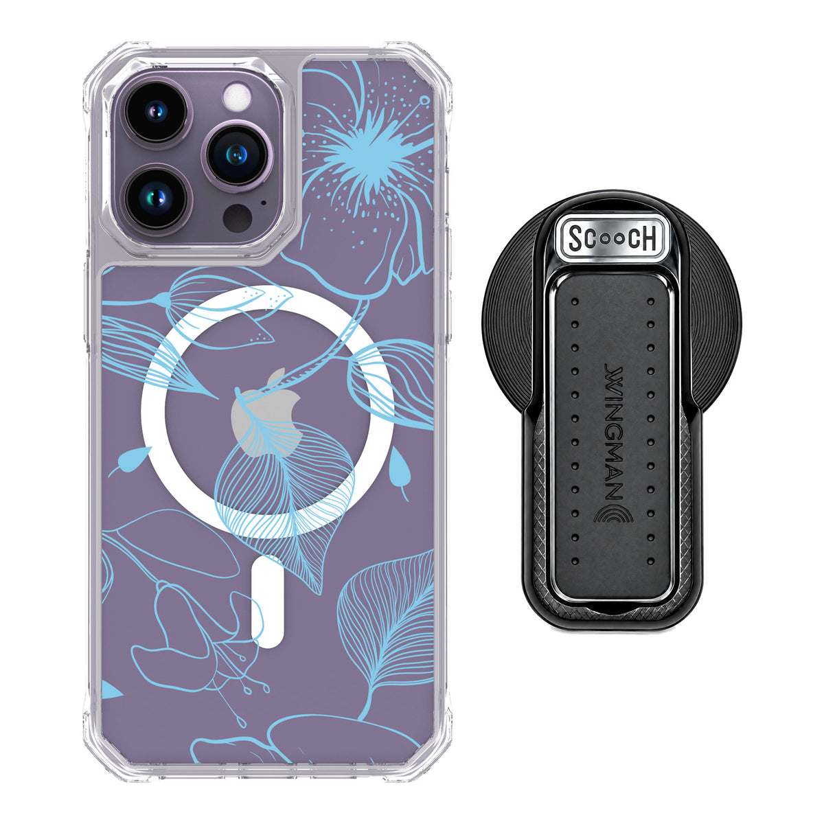 Scooch MagCase Blue Hibiscus for iPhone 14 Pro Max — MagSafe Wingback Bundle - Black