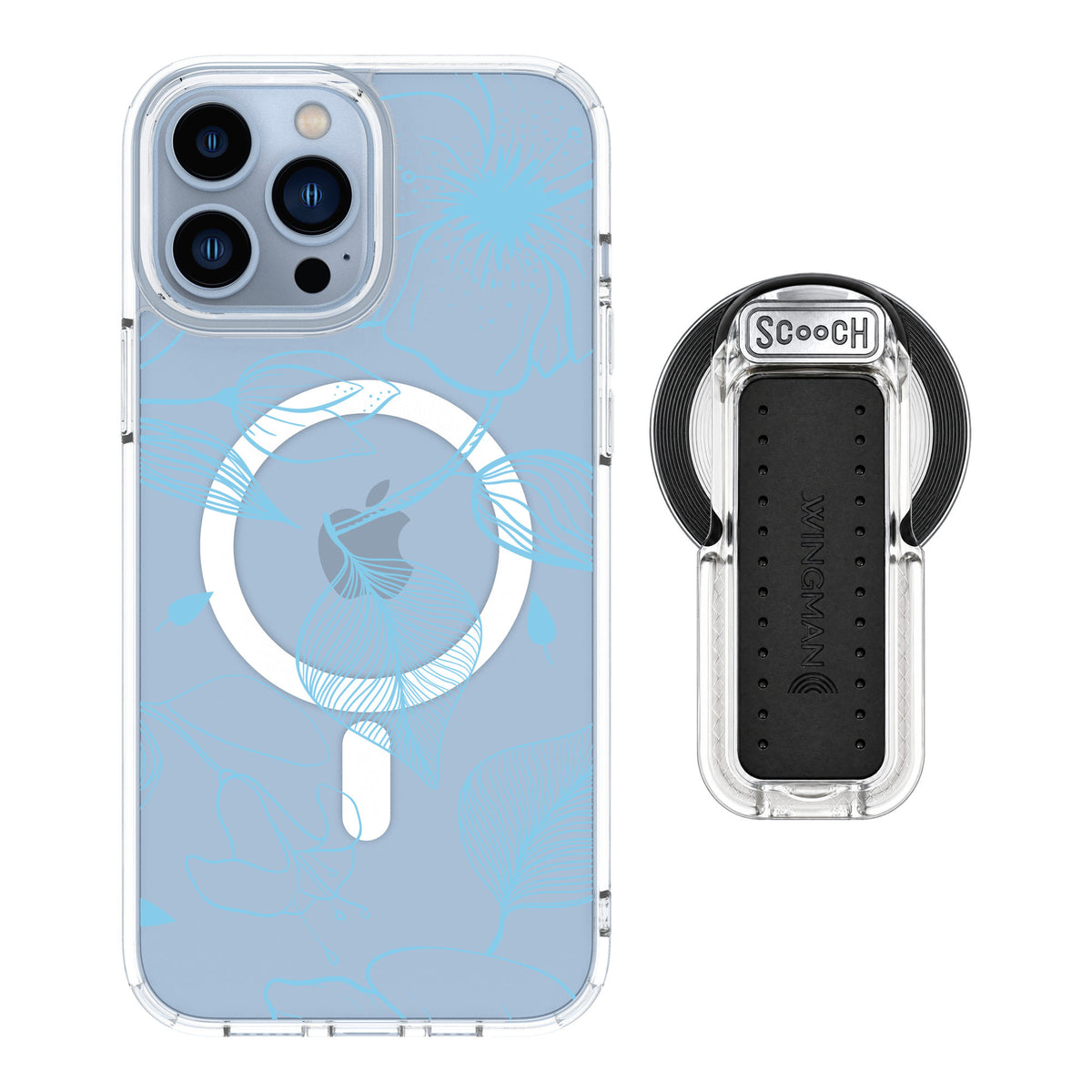 Scooch MagCase Blue Hibiscus for iPhone 13 Pro Max — MagSafe Wingback Bundle - Clear