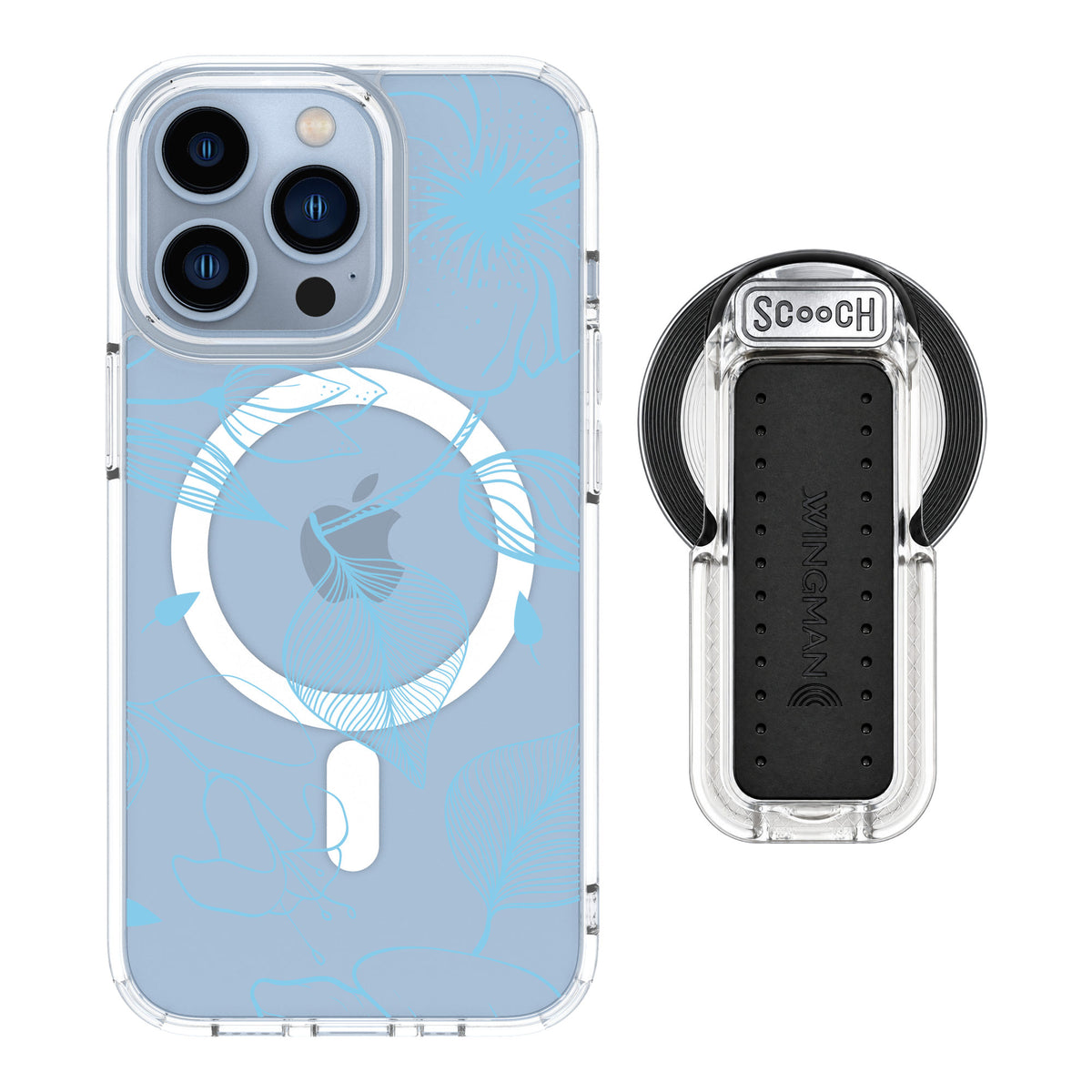 Scooch MagCase Blue Hibiscus for iPhone 13 Pro — MagSafe Wingback Bundle - Clear