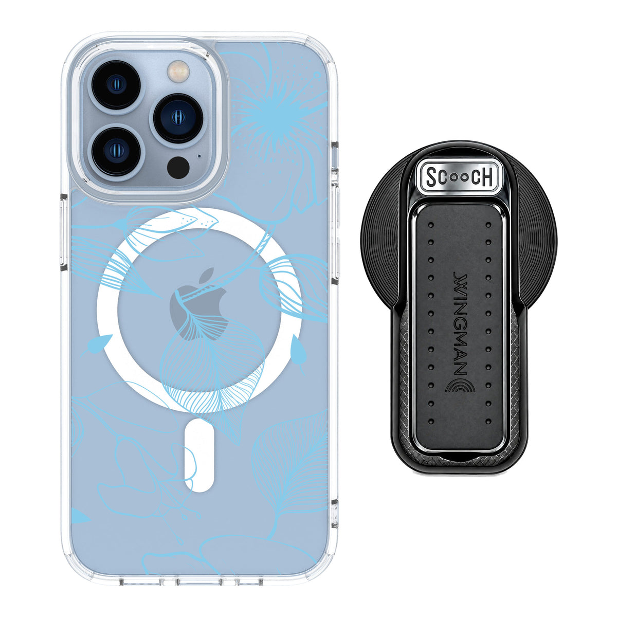 Scooch MagCase Blue Hibiscus for iPhone 13 Pro — MagSafe Wingback Bundle - Black