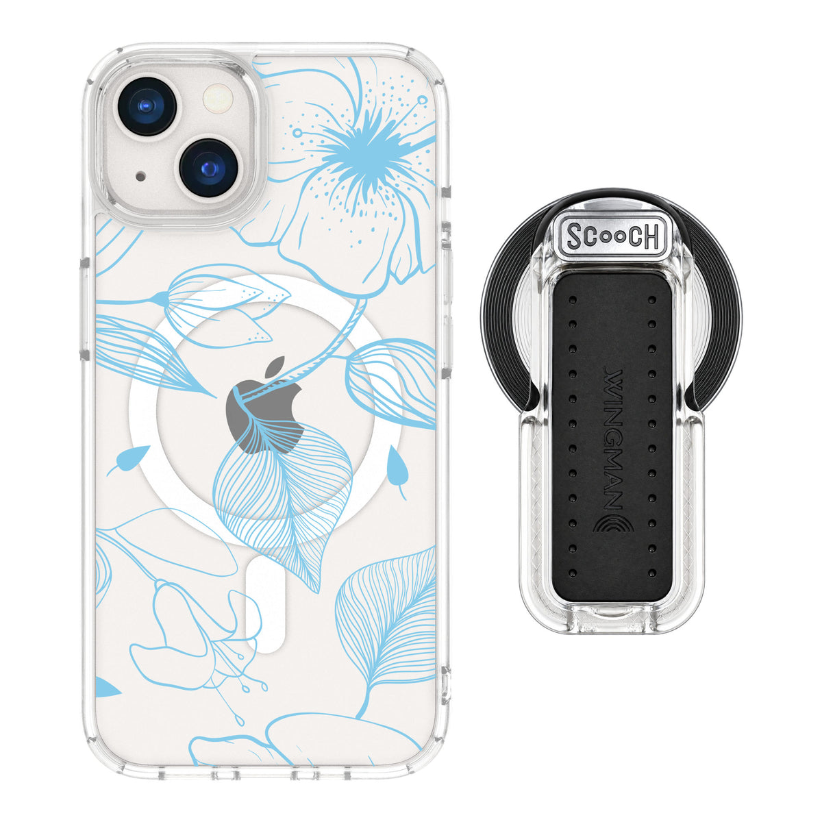 Scooch MagCase Blue Hibiscus for iPhone 13 — MagSafe Wingback Bundle - Clear