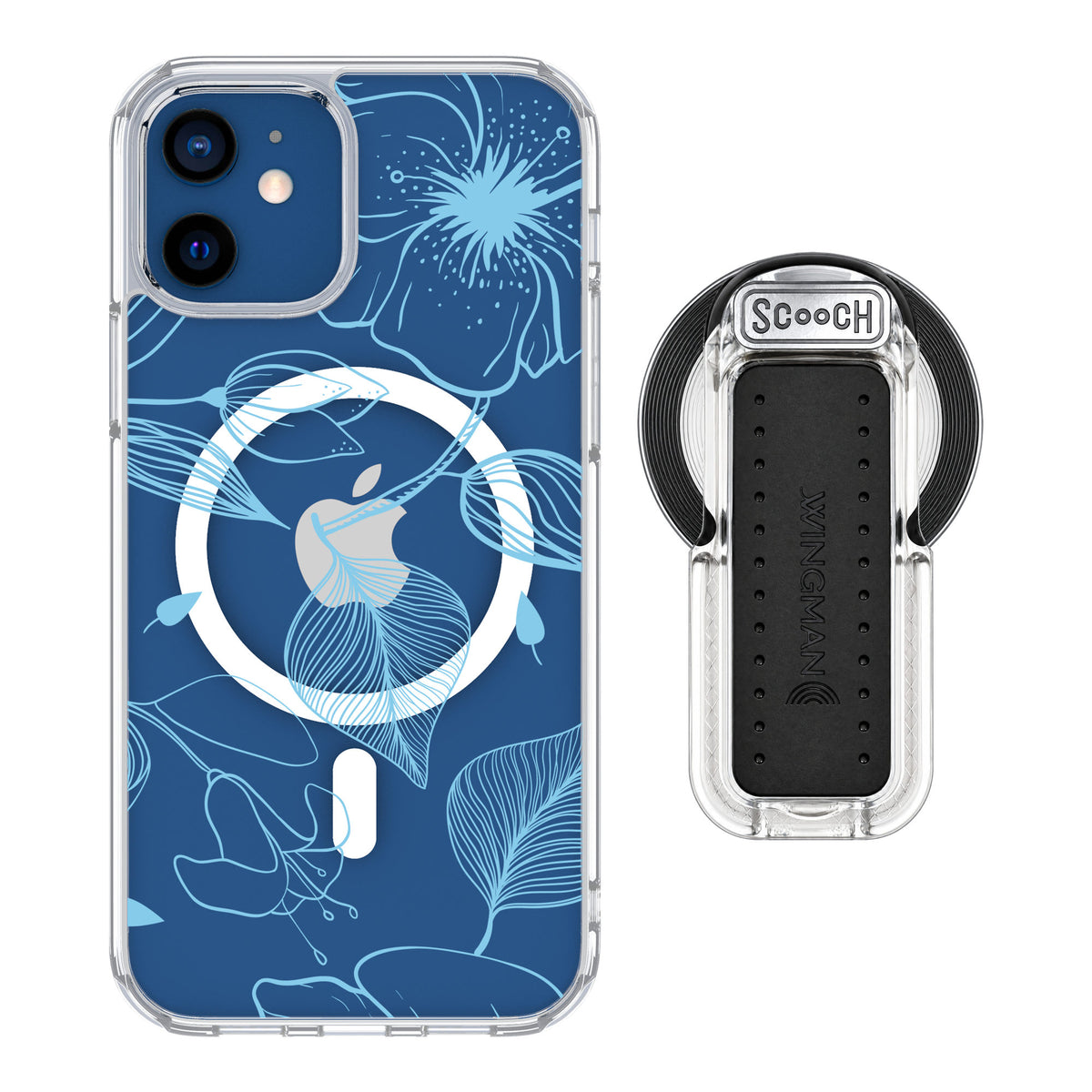 Scooch MagCase Blue Hibiscus for iPhone 12 — MagSafe Wingback Bundle - Clear