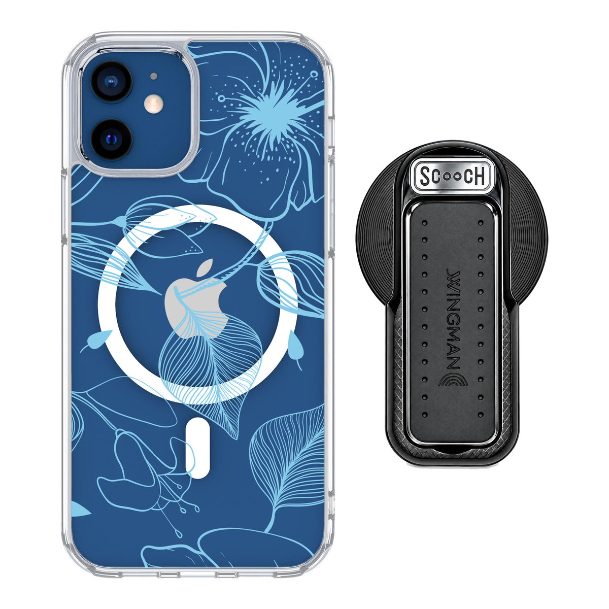 Scooch MagCase Blue Hibiscus for iPhone 12 — MagSafe Wingback Bundle - Black