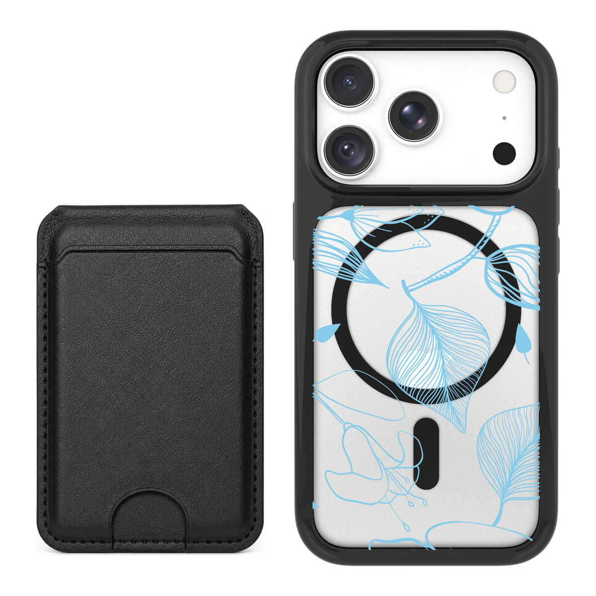 Scooch MagCase Blue Hibiscus for iPhone 18 Pro Max — Black MagWallet Bundle