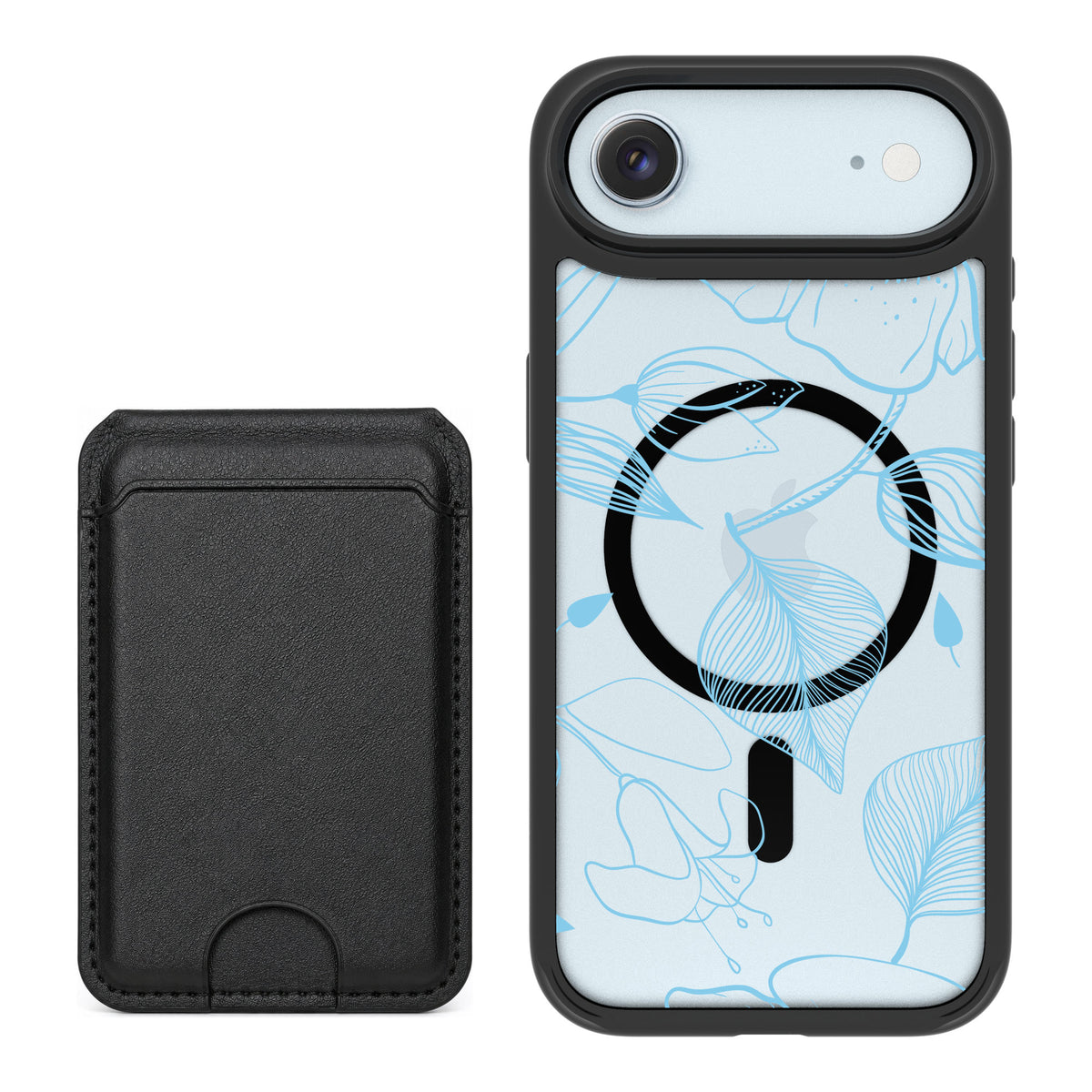 Scooch MagCase Blue Hibiscus for iPhone Air — Black MagWallet Bundle