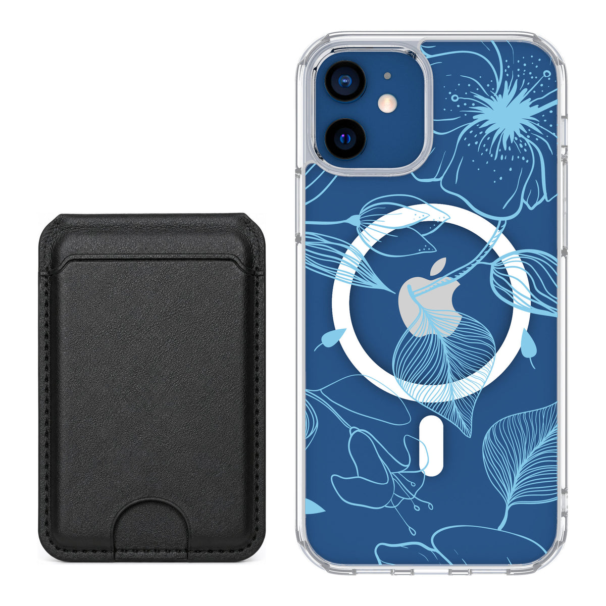 Scooch MagCase Blue Hibiscus for iPhone 12 — Black MagWallet Bundle