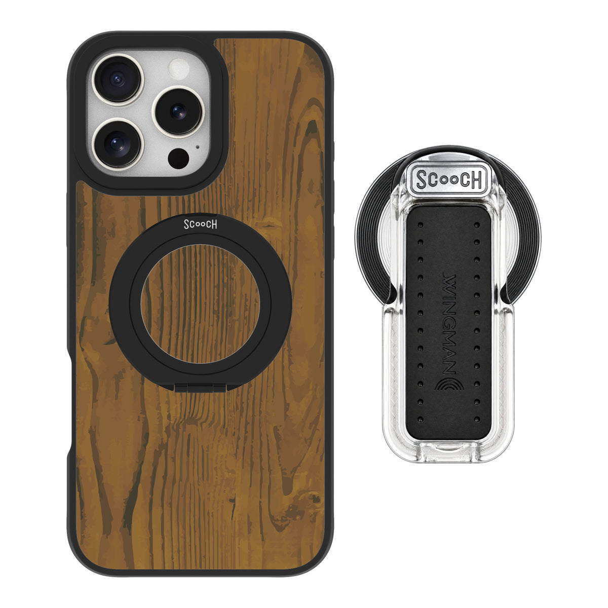 Scooch MagCase Wood Grain for iPhone 16 Pro Max — MagSafe Wingback Bundle - Clear