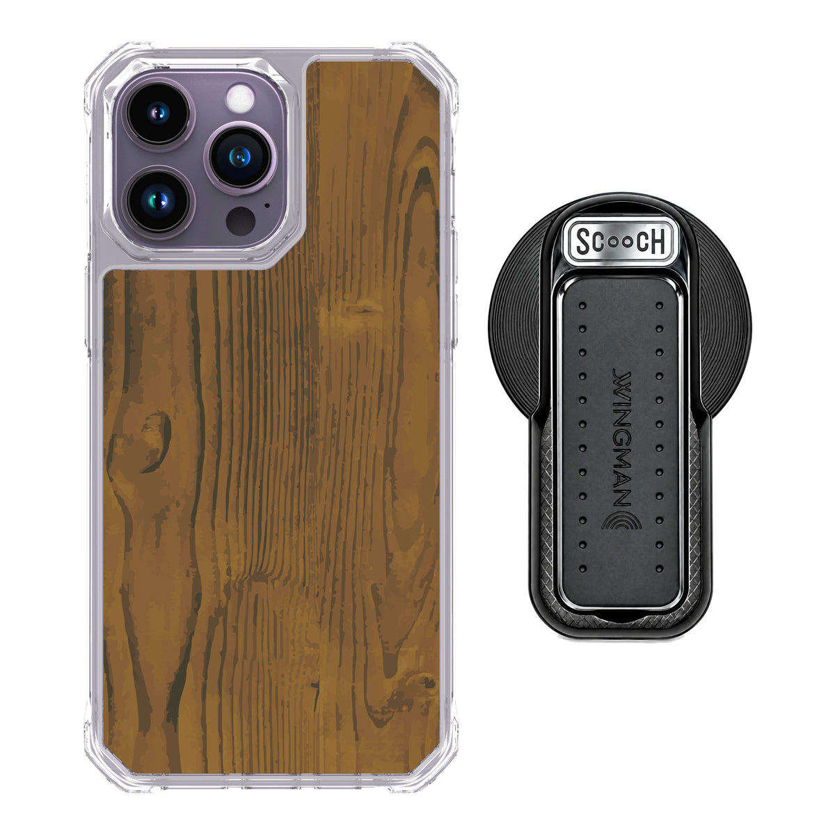 Scooch MagCase Wood Grain for iPhone 14 Pro Max — MagSafe Wingback Bundle - Black