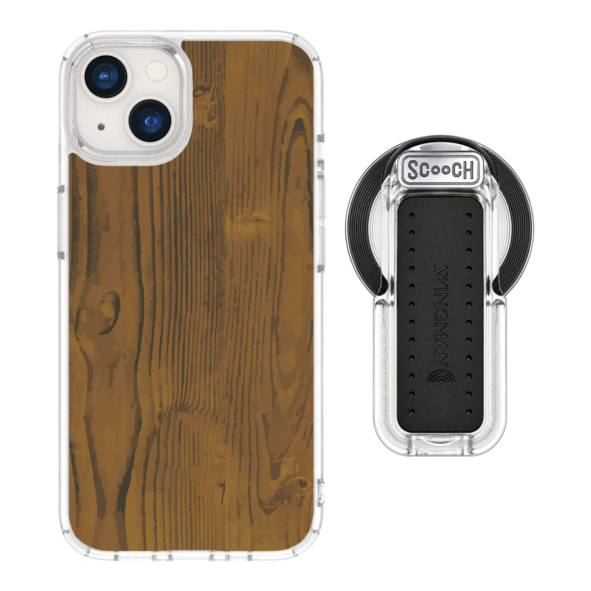 Scooch MagCase Wood Grain for iPhone 13 — MagSafe Wingback Bundle - Clear