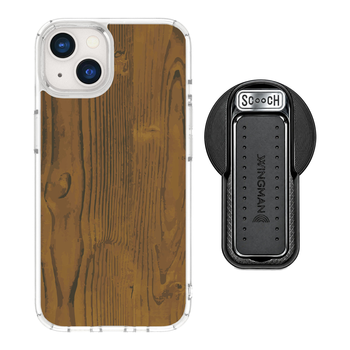 Scooch MagCase Wood Grain for iPhone 13 — MagSafe Wingback Bundle - Black