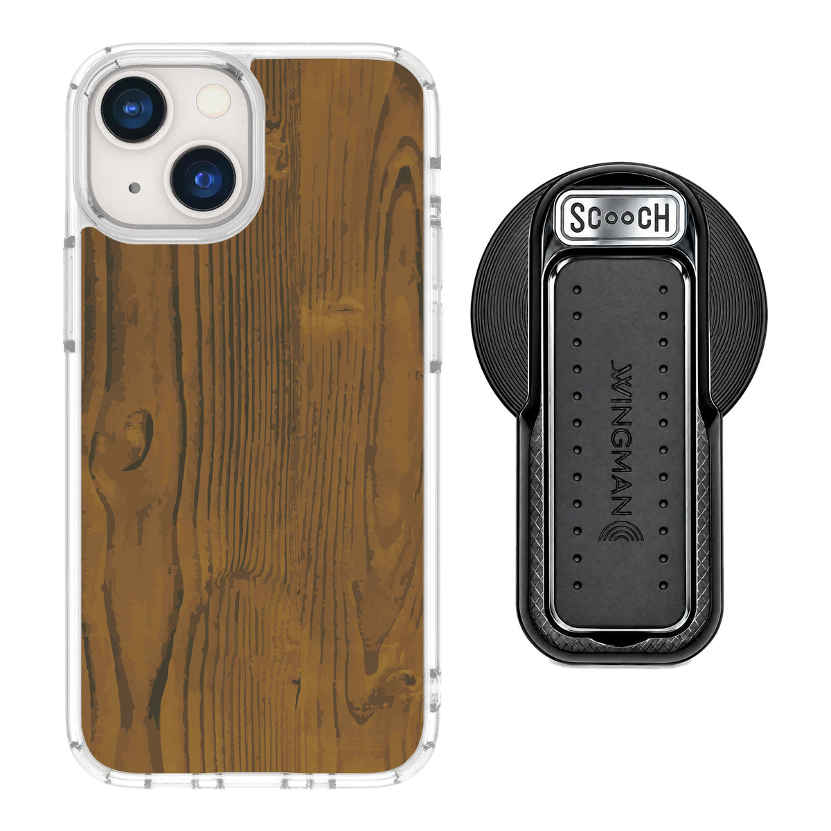 Scooch MagCase Wood Grain for iPhone 13 mini — MagSafe Wingback Bundle - Black