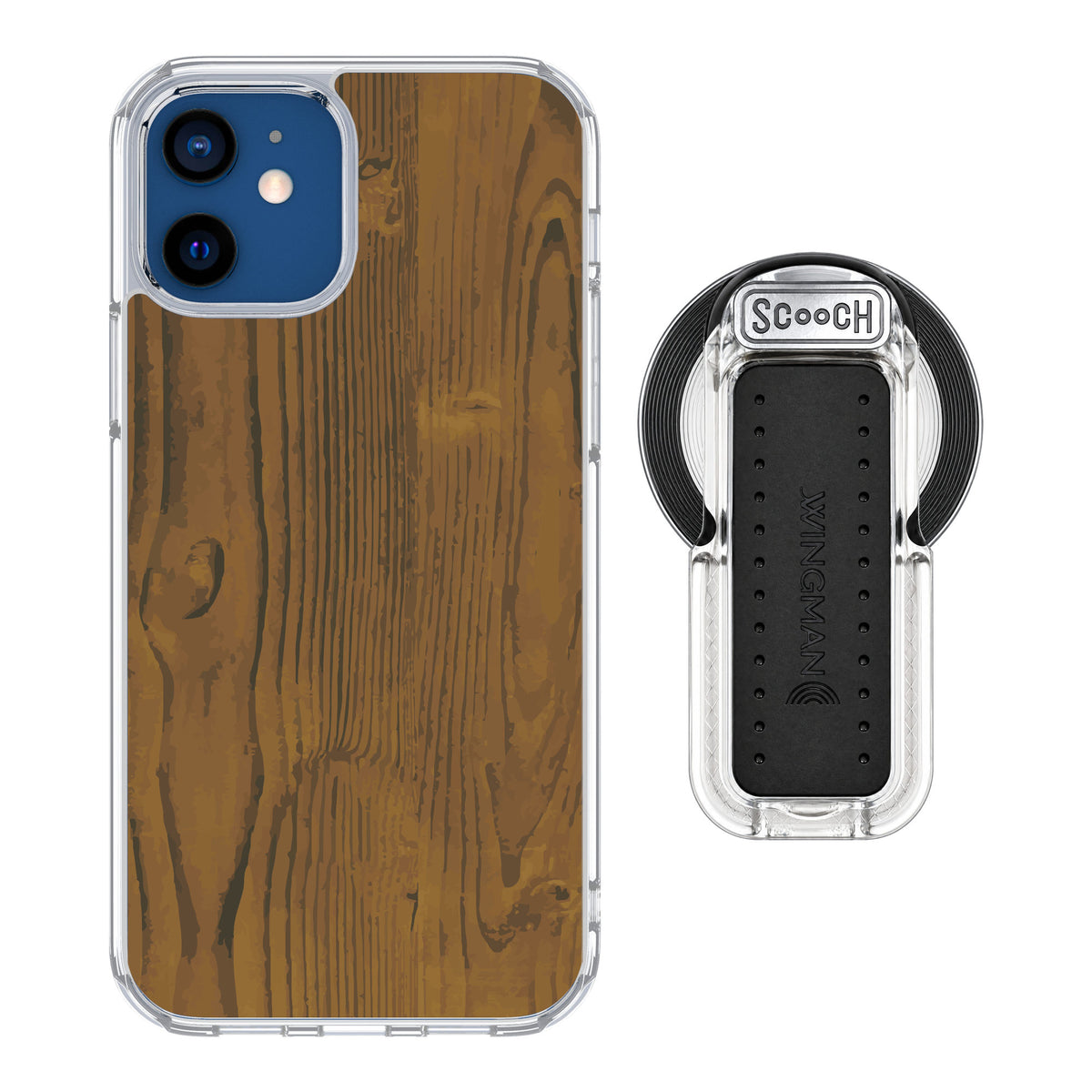 Scooch MagCase Wood Grain for iPhone 12 — MagSafe Wingback Bundle - Clear