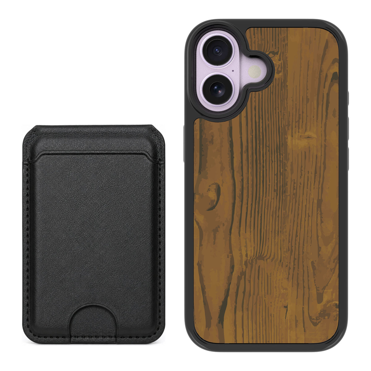 Scooch MagCase Wood Grain for iPhone 17 — Black MagWallet Bundle