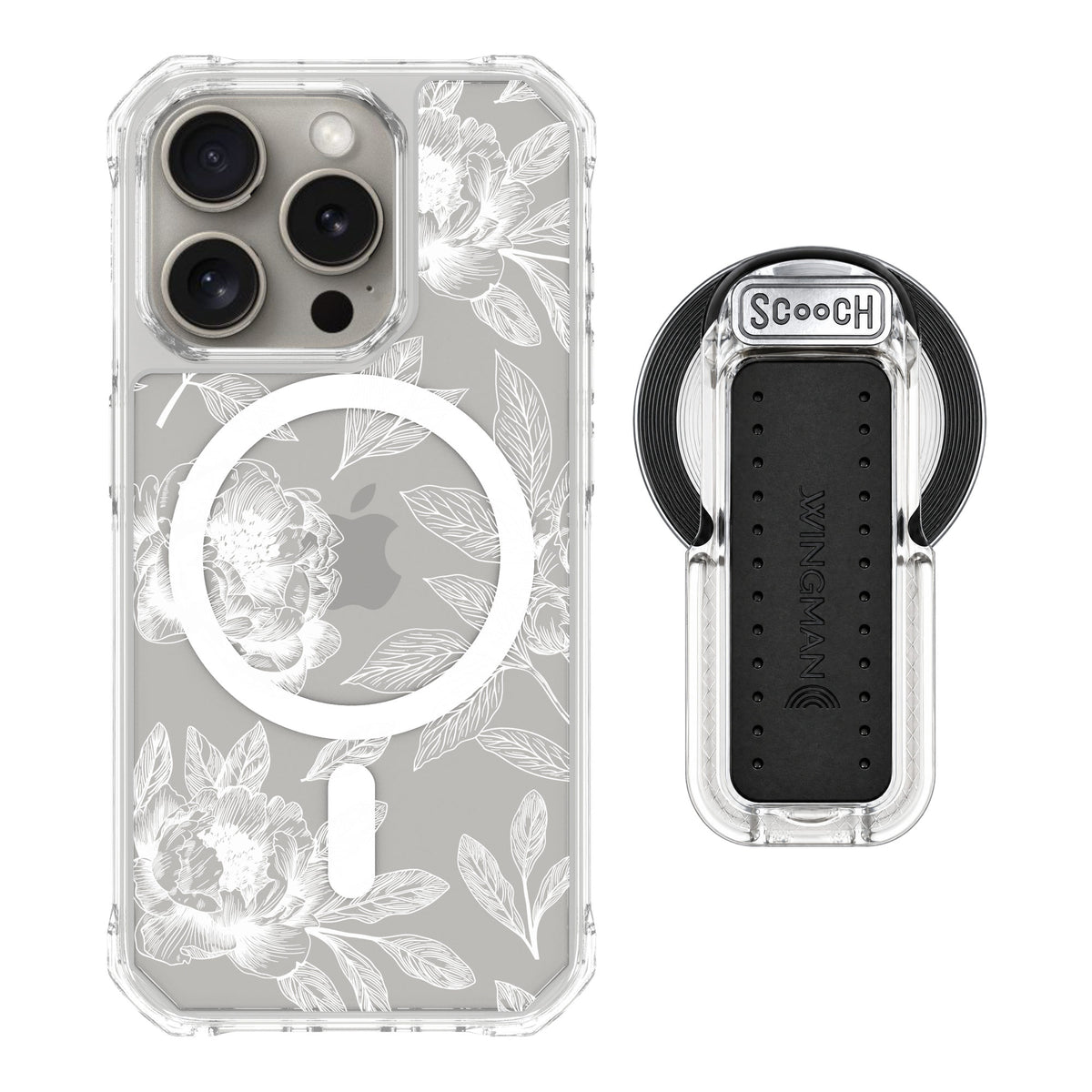 Scooch MagCase Chinoiserie for iPhone 15 Pro — MagSafe Wingback Bundle - Clear