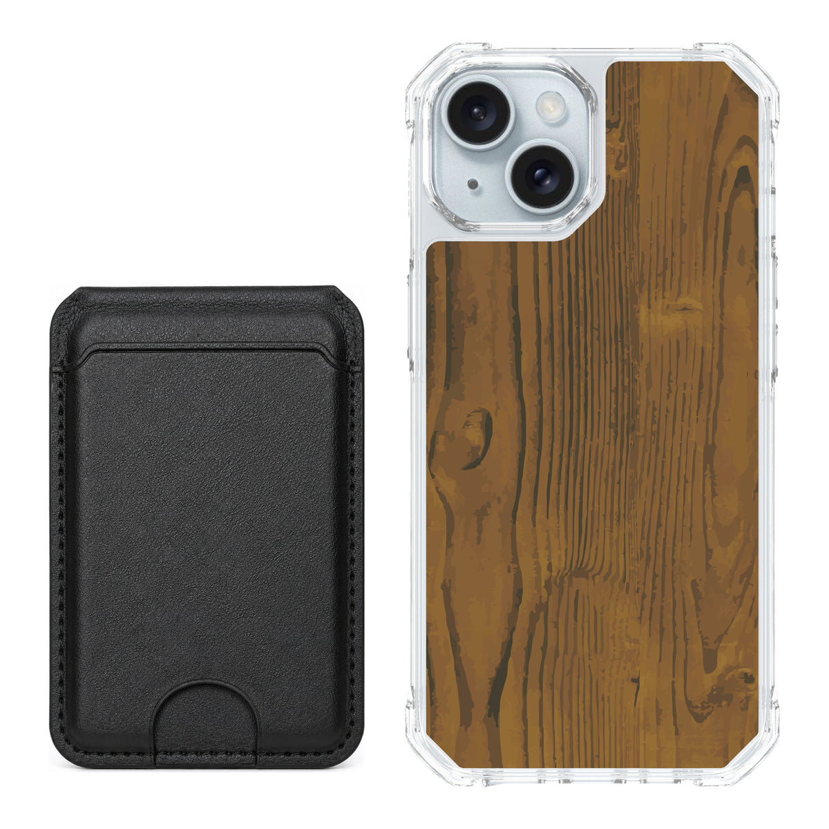 Scooch MagCase Wood Grain for iPhone 15 — Black MagWallet Bundle